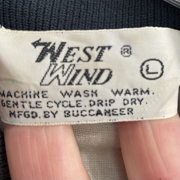 Vintage West Wind Jacket Men Sz Large Blue Snap Button Bomber Varsity USA Satin - Picture 6 of 7